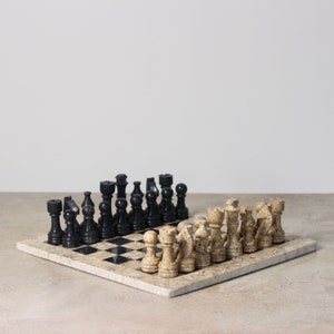 Black and Creme Marble Chess Set | Modern Handcrafted Marble Chess Board & Pieces | Father&#39;s Day Gift | Gift for All Men | Unique Gift Idea