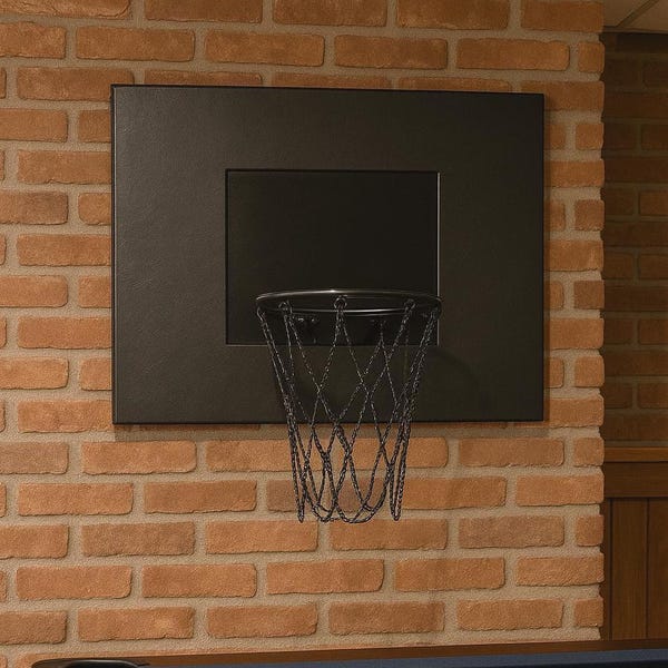 Schwarz Leder Basketball Hoop Wand Dekor | Indoorreif mit Kettennetz | Moderne Sport Raum & Mann Höhle Dekor