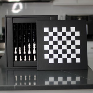 Black and White Leather Chess Set: Designer Board with Storage