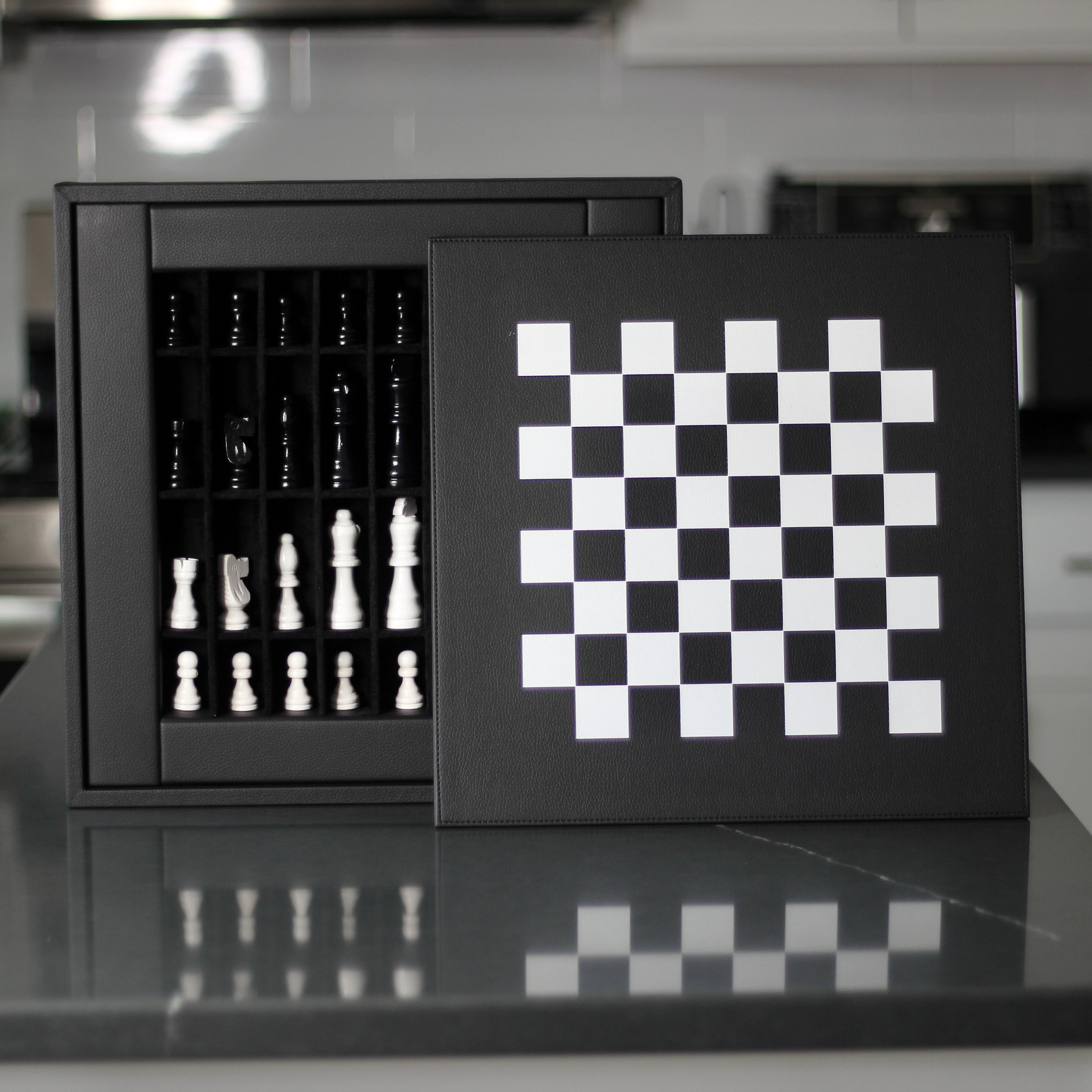 Black and White Leather Chess Set: Designer Board With Storage - Etsy