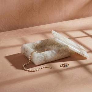 White Onyx Jewelry Box – White Marble Trinket Box, Luxury Stone Keepsake Box, Vanity Organizer, Unique Gift for Her image 2