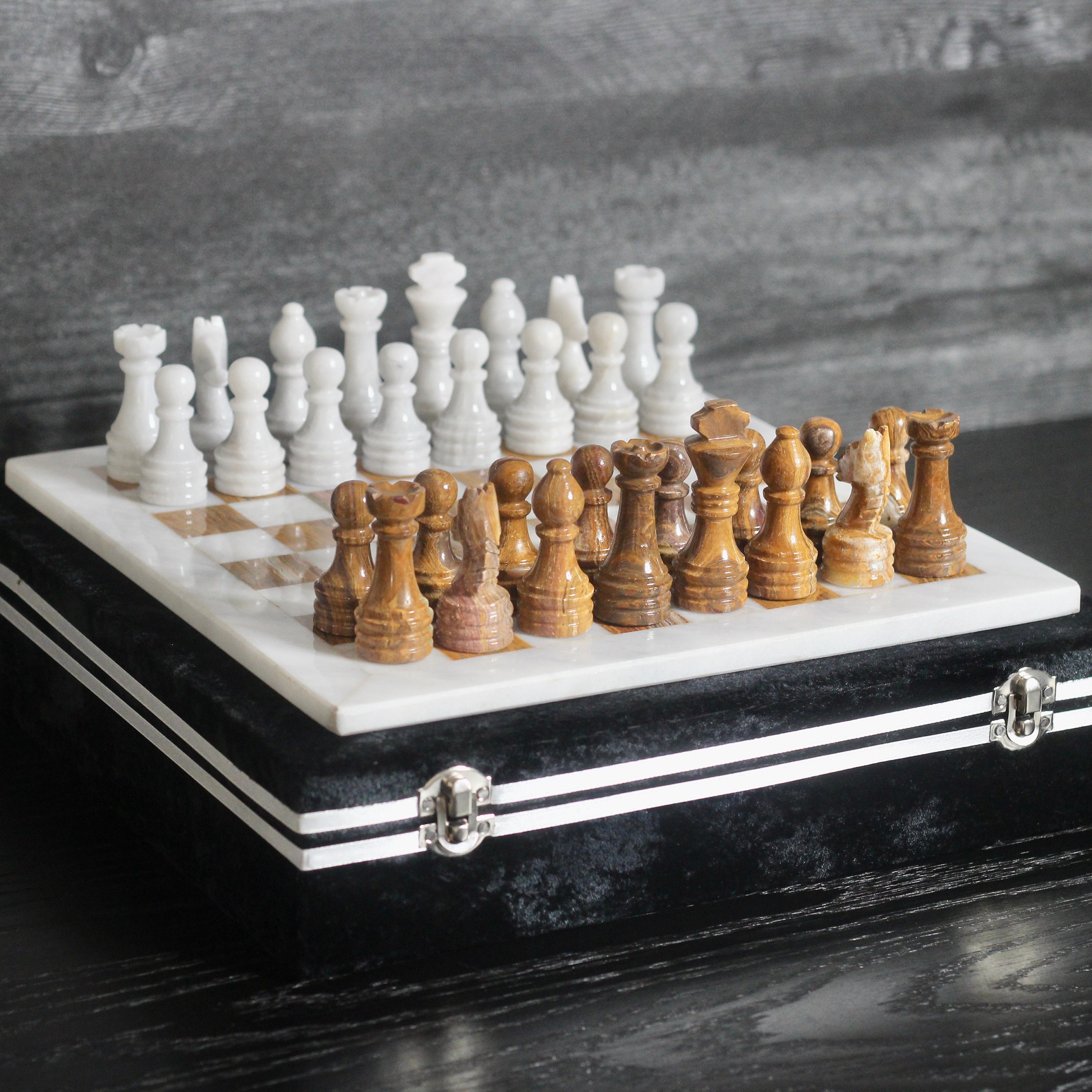 Radicaln Marble Chess Set 15 Inches Grey Oceanic and White Handmade Chess  Sets Outdoor Games - Travel Chess Set 2 Player Games - 1 Chess Board & 32