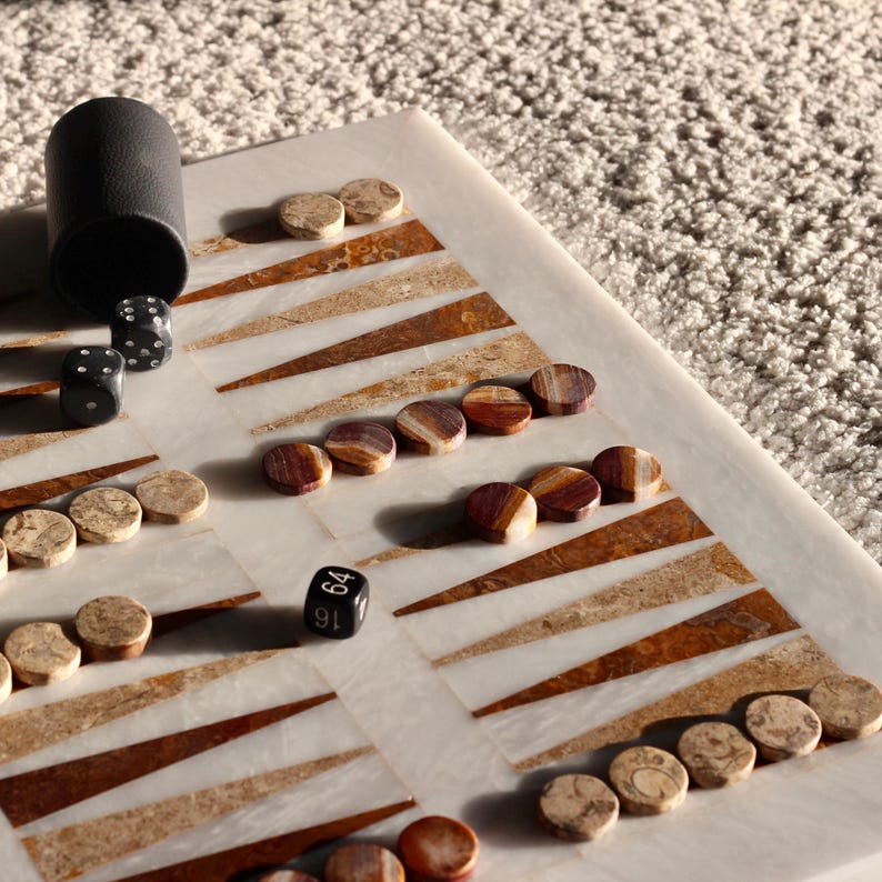Handgefertigtes Murmel Backgammon Set - Luxusspiel, Elegantes Wohndekor Bild 4
