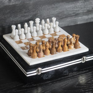 Chess Set with Storage Case | Handmade Marble Chess Set | Brown and White Chess Set| Best Selling Chess Set | Gifts for him, Christmas Gift