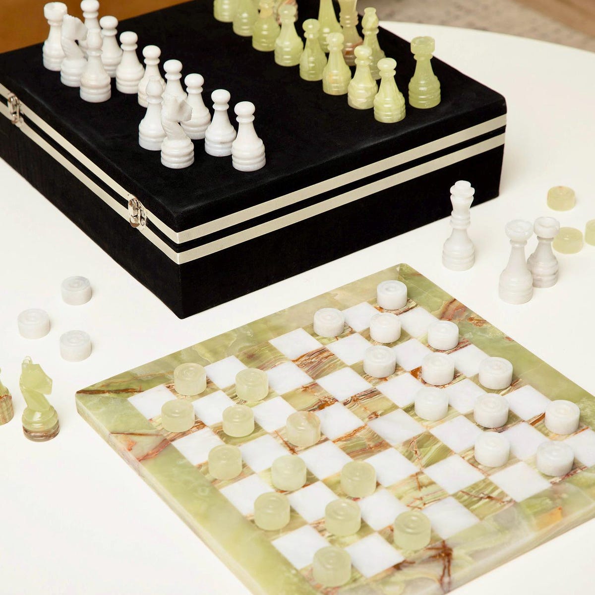 3-in-1 Marble Chess and Checkers Set | Handmade Onyx Chess and Checkers Game Set With Storage Case | Housewarming Gift | Coffee Table Decor - Etsy