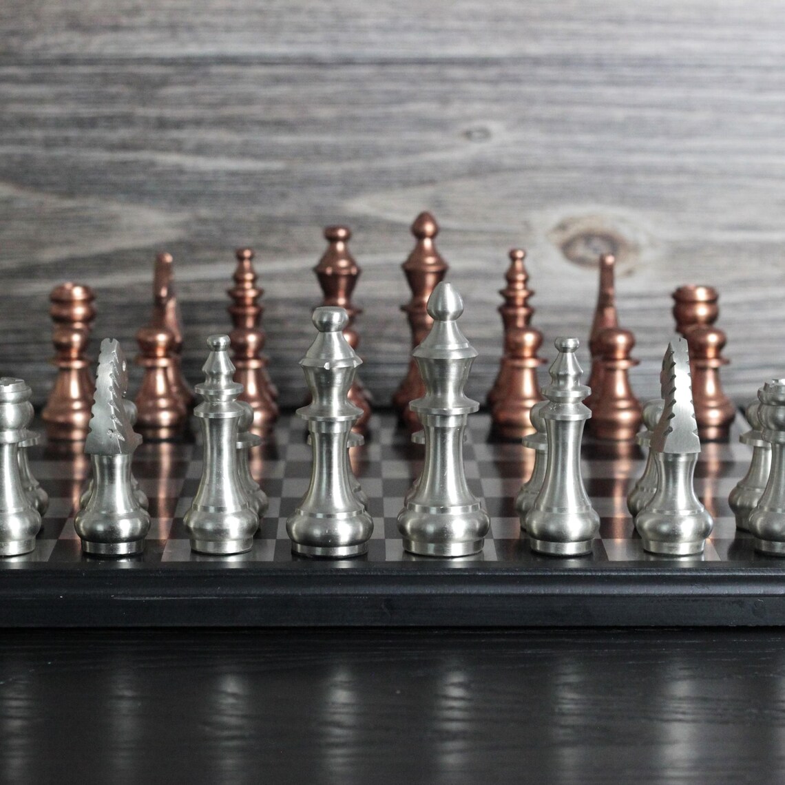 Rustic Chess Pieces Metallic Chess Set – Copper & Silver Chess Pieces – Large 16 Inch ...