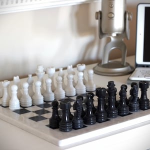 Black and White Marble Chess Board and Pieces | Marble Chess Set with Chess Board & Chess Pieces | Graduation Gift | Father&#39;s Day Gift