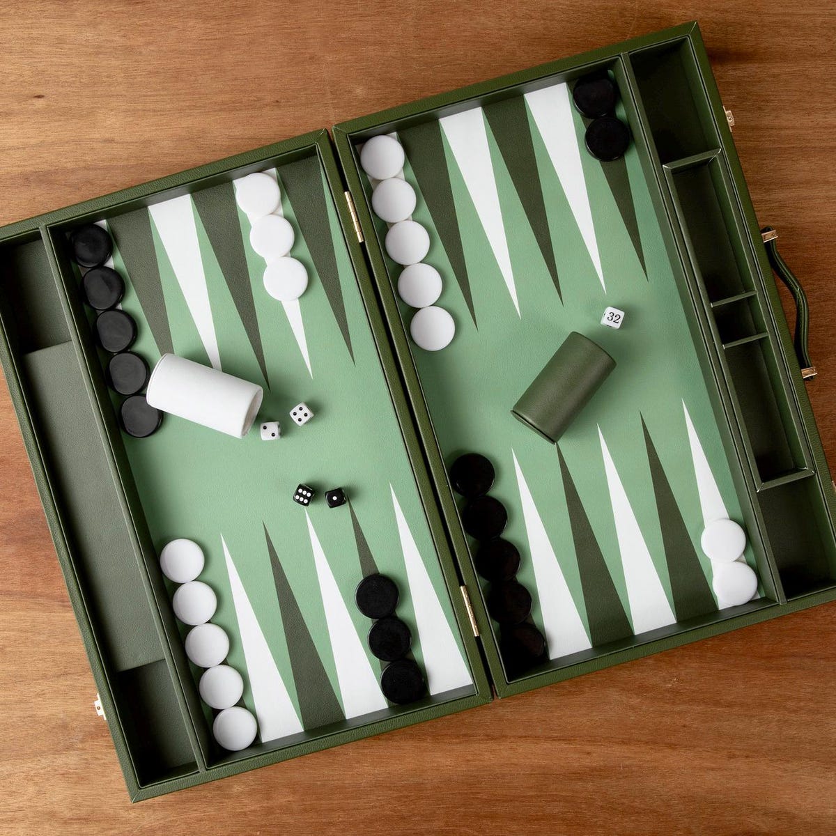 Green Leather Backgammon Set – Luxury Travel Board Game
