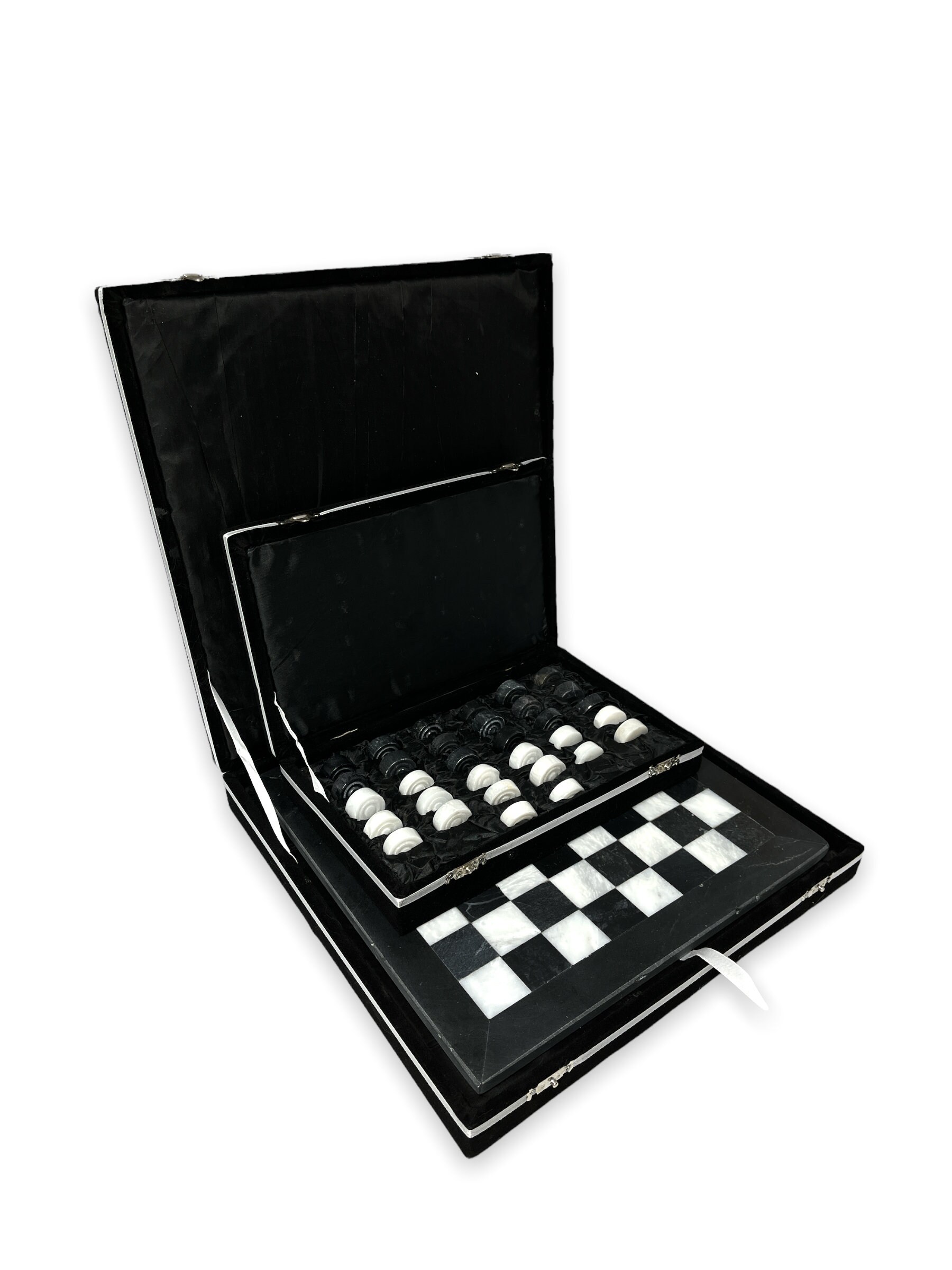 Jeu De Dames En Marbre 38 Cm – Pièces Océan Et Noir, Fait Main, Pour 2 Joueurs, Décoration élégante - 12