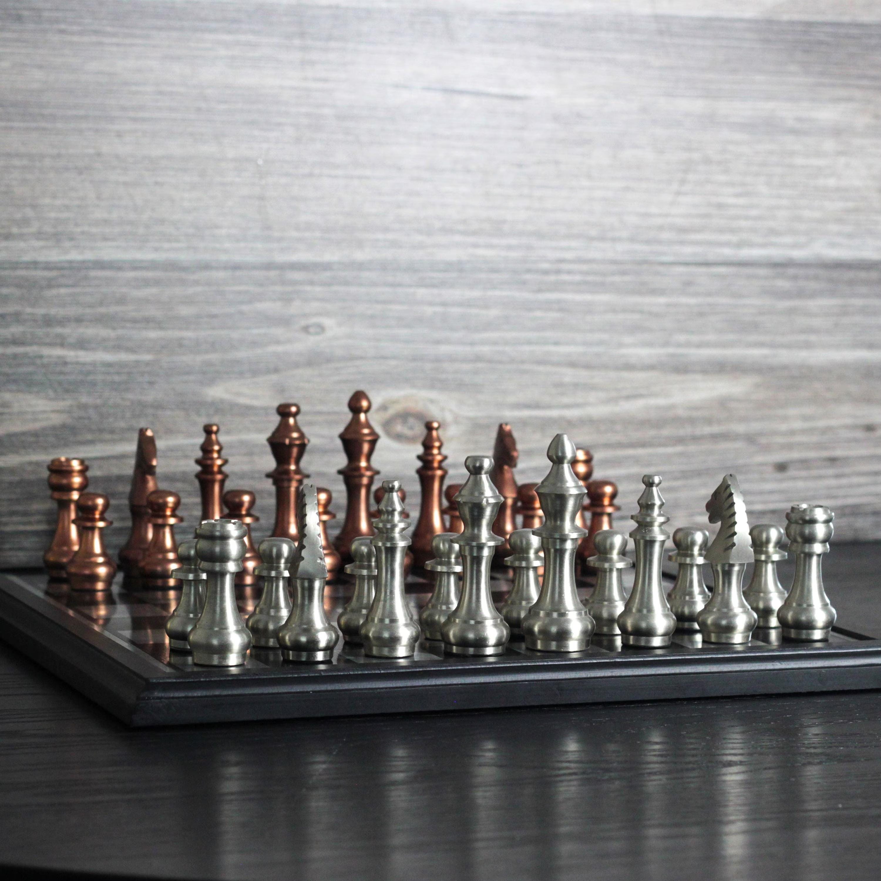 Rustic Chess Pieces Metallic Chess Set – Copper & Silver Chess Pieces – Large 16 Inch ...