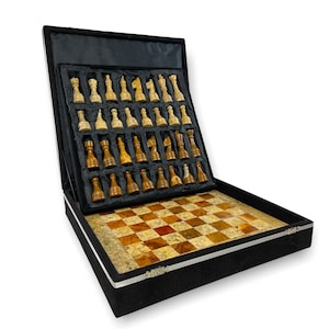 Unique Marble Chess Set | Brown and Coral Earth Tone Marble Chess Set | Luxury Gift, Father&#39;s Day Gift, Unique Gift for Him, Unique Gift