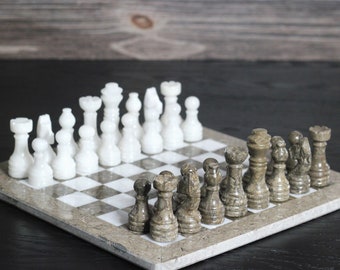 Oceanic Marble Chess Set with Storage Case | Marble Chess Board & Pieces with Gift Box | Gifts For Him | Graduation Gift | Father's Day Gift