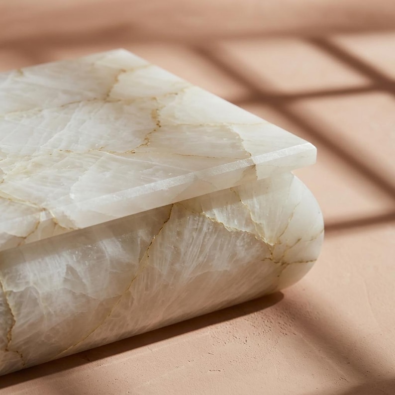 White Onyx Jewelry Box – White Marble Trinket Box, Luxury Stone Keepsake Box, Vanity Organizer, Unique Gift for Her image 3