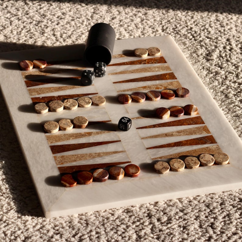 Handgefertigtes Murmel Backgammon Set - Luxusspiel, Elegantes Wohndekor Bild 3
