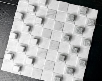 Handcrafted Marble Checkers Board Set | 12-Inch Stone Game