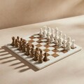 Large Marble Chess Set With Case – Brown & White Chess Board, Modern Home Decor, Coffee Table Game, Decorative Chess Set