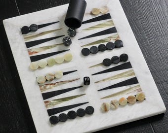 Handmade Marble Backgammon Set: Luxury Board Game & Decor (16" x 12")