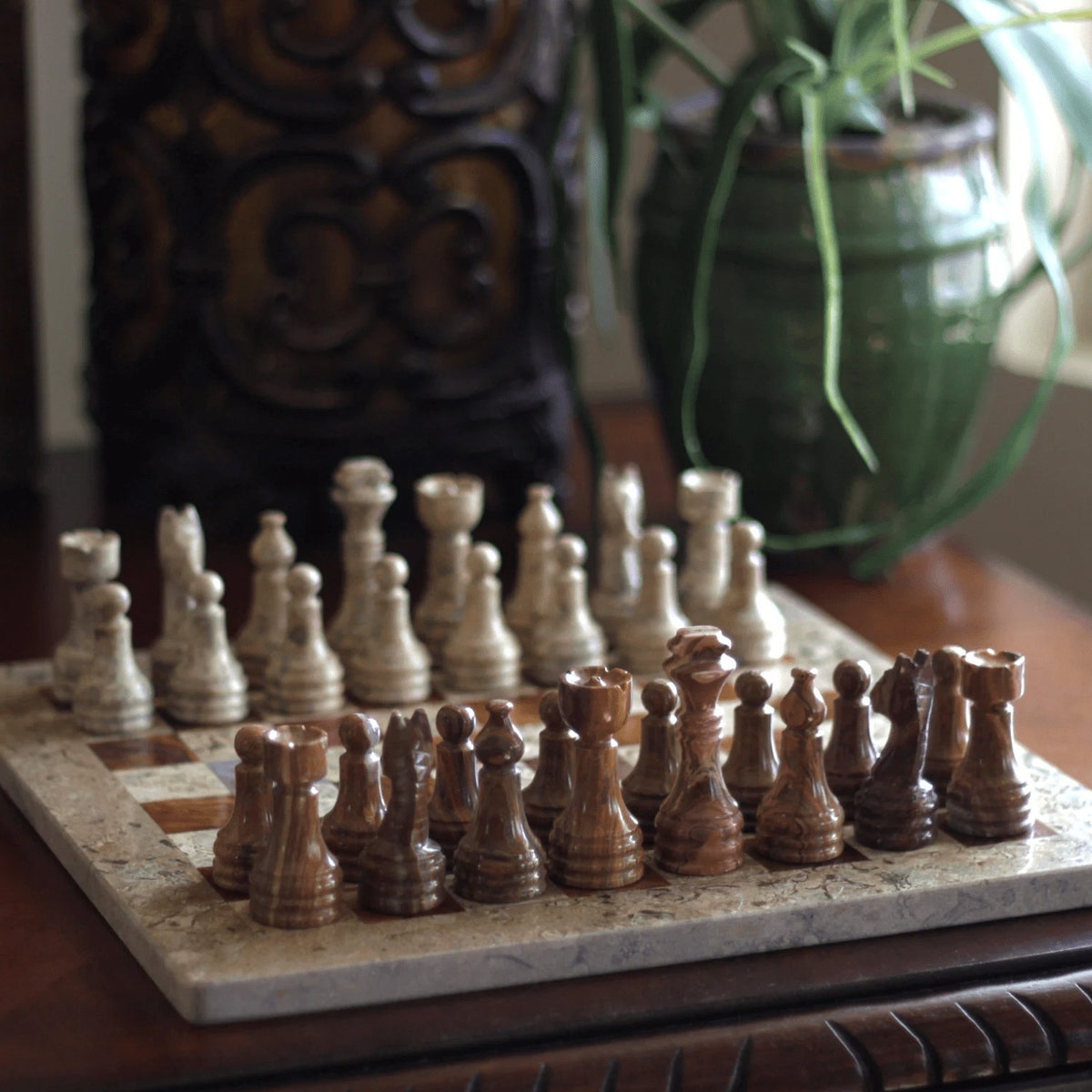 Vintage Marble Chess Set Handmade Chess Set With Storage Case