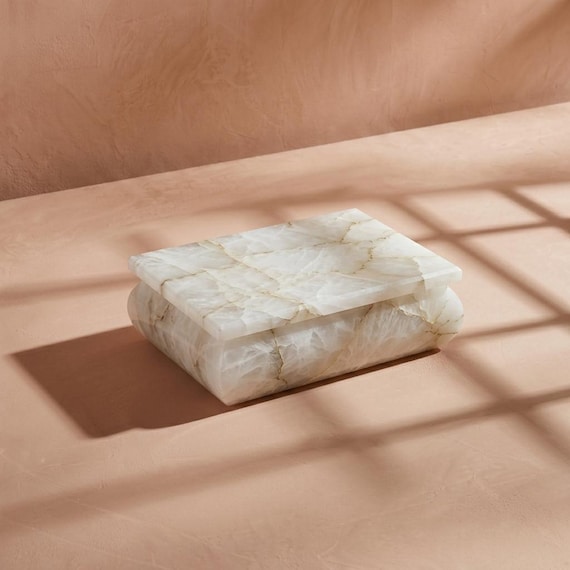 White Onyx Jewelry Box – White Marble Trinket Box, Luxury Stone Keepsake Box, Vanity Organizer, Unique Gift for Her