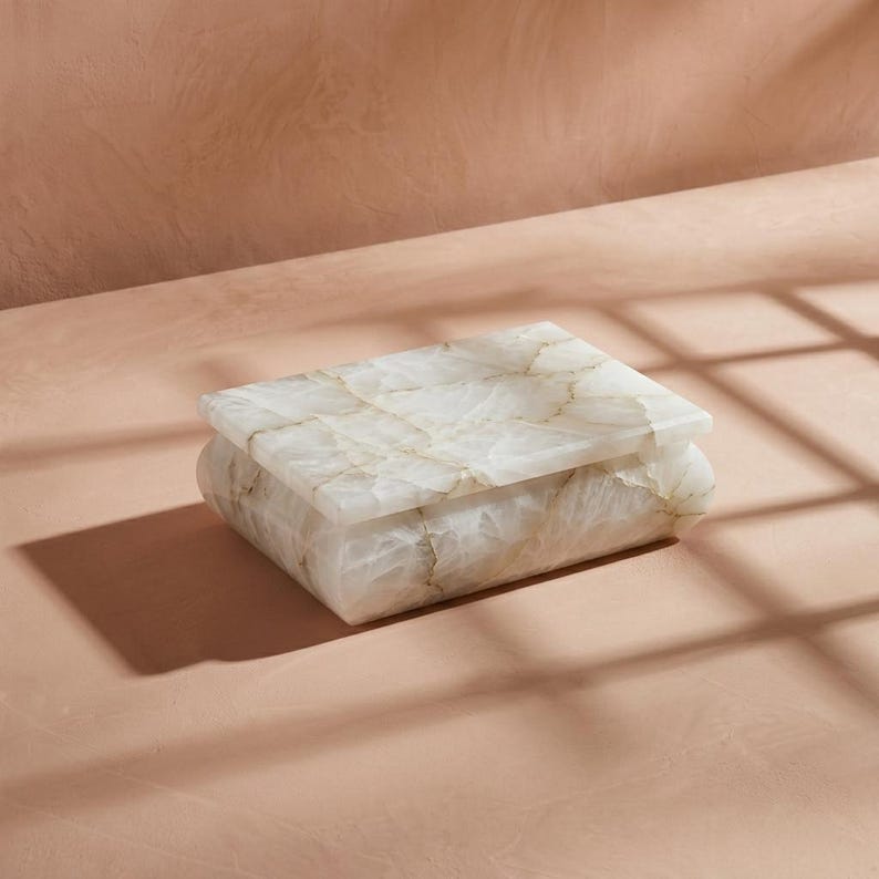 White Onyx Jewelry Box – White Marble Trinket Box, Luxury Stone Keepsake Box, Vanity Organizer, Unique Gift for Her image 1