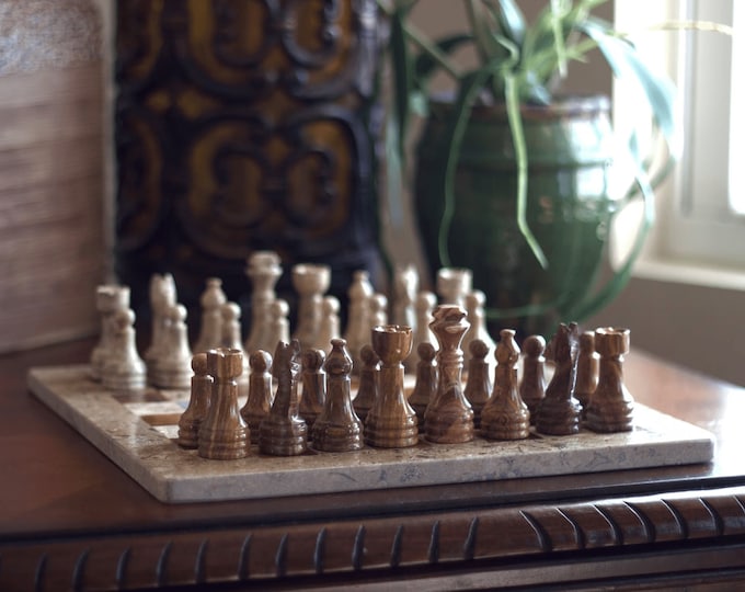Vintage Marble Chess Set | Handmade Chess Set with Storage Case | Luxury Gifts | Gifts for him | Graduation Gift | Father's Day Gift