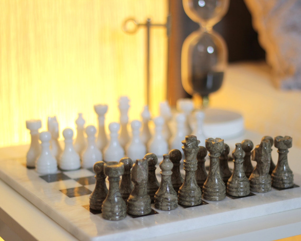 Modern Marble Chess Set Handmade Chess Set With Storage Case Etsy