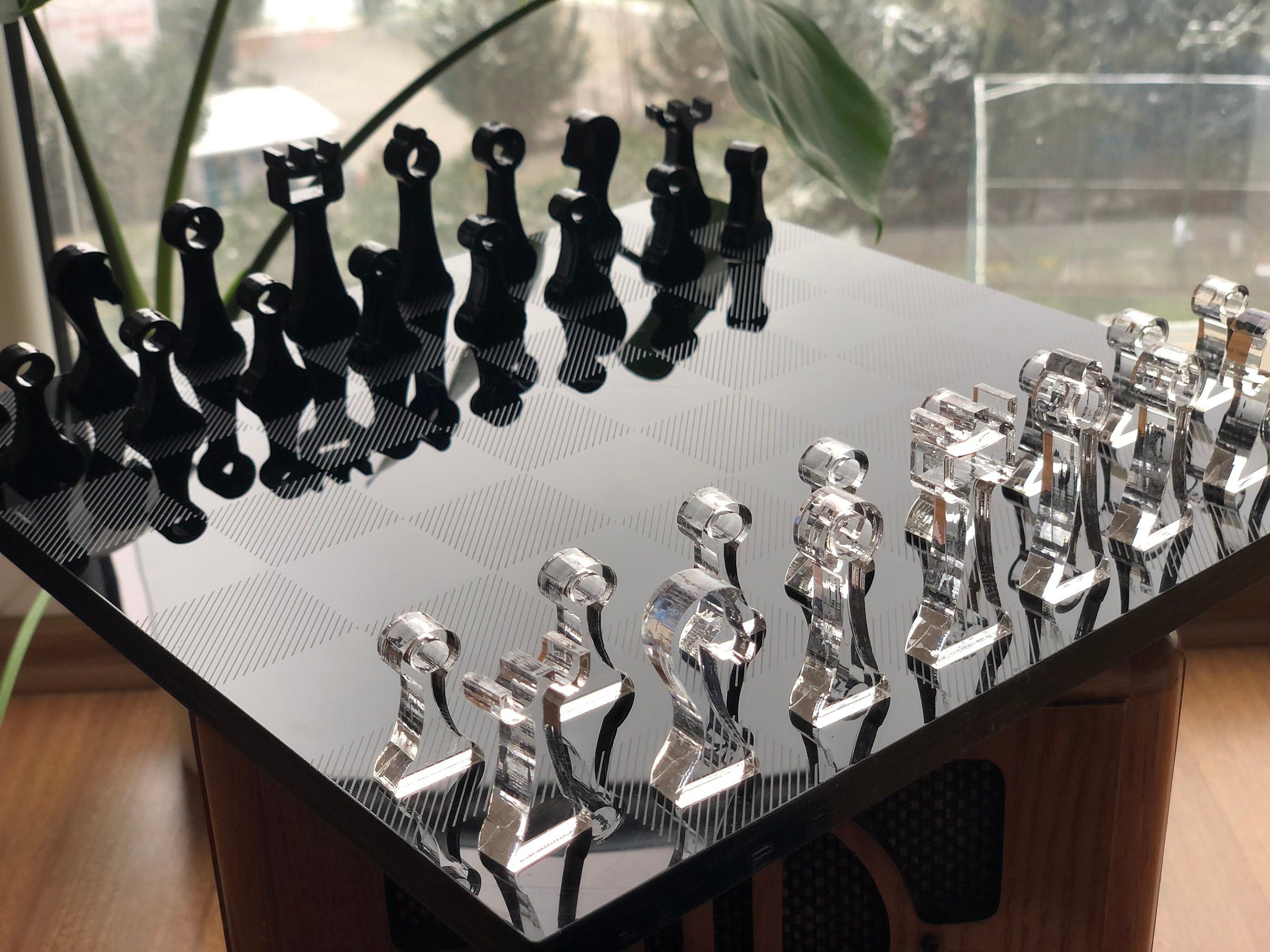 Acrylic Chess Set: Modern Board Game with Storage (11x11 inch)