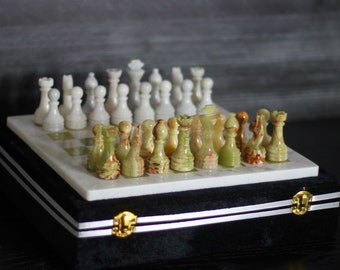 Green Onyx Marble Chess Set: Handcrafted with Velvet Gift Box
