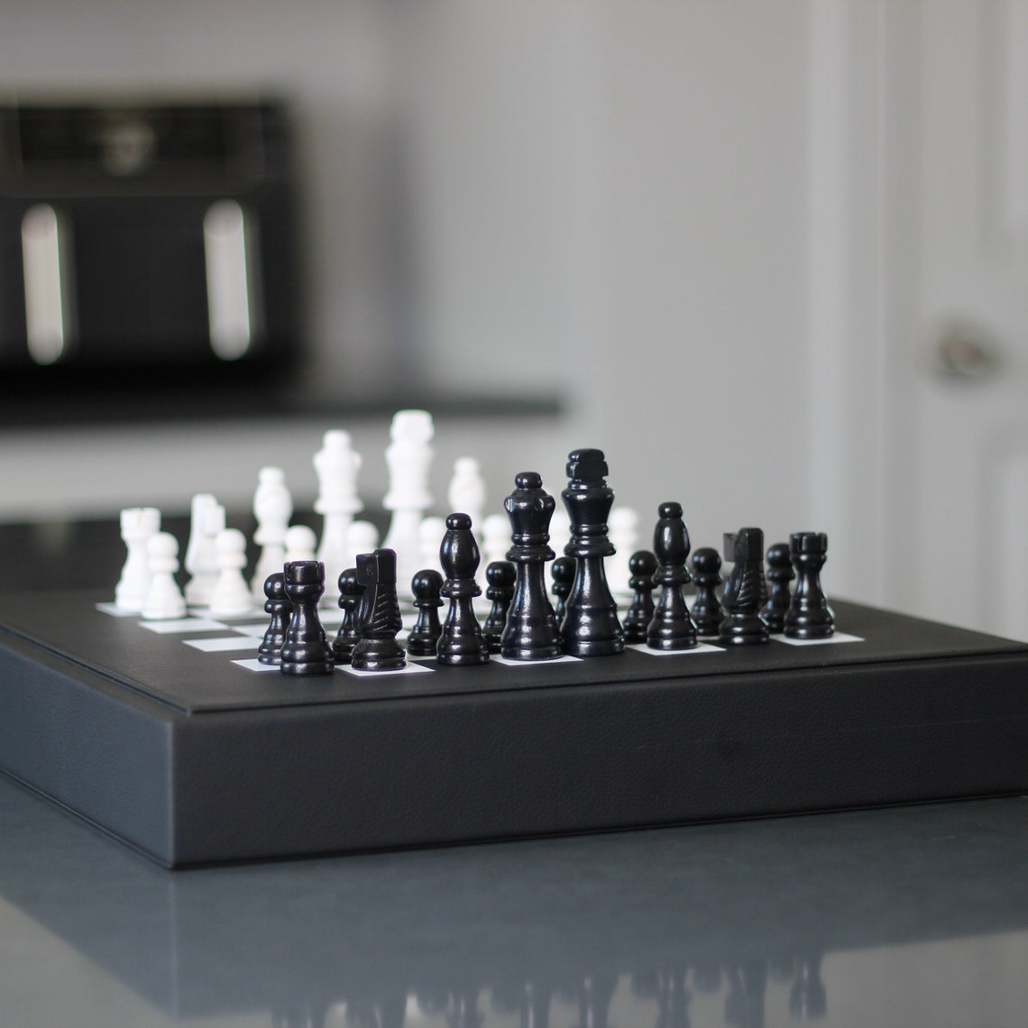 Black and White Leather Chess Set: Designer Board With Storage - Etsy