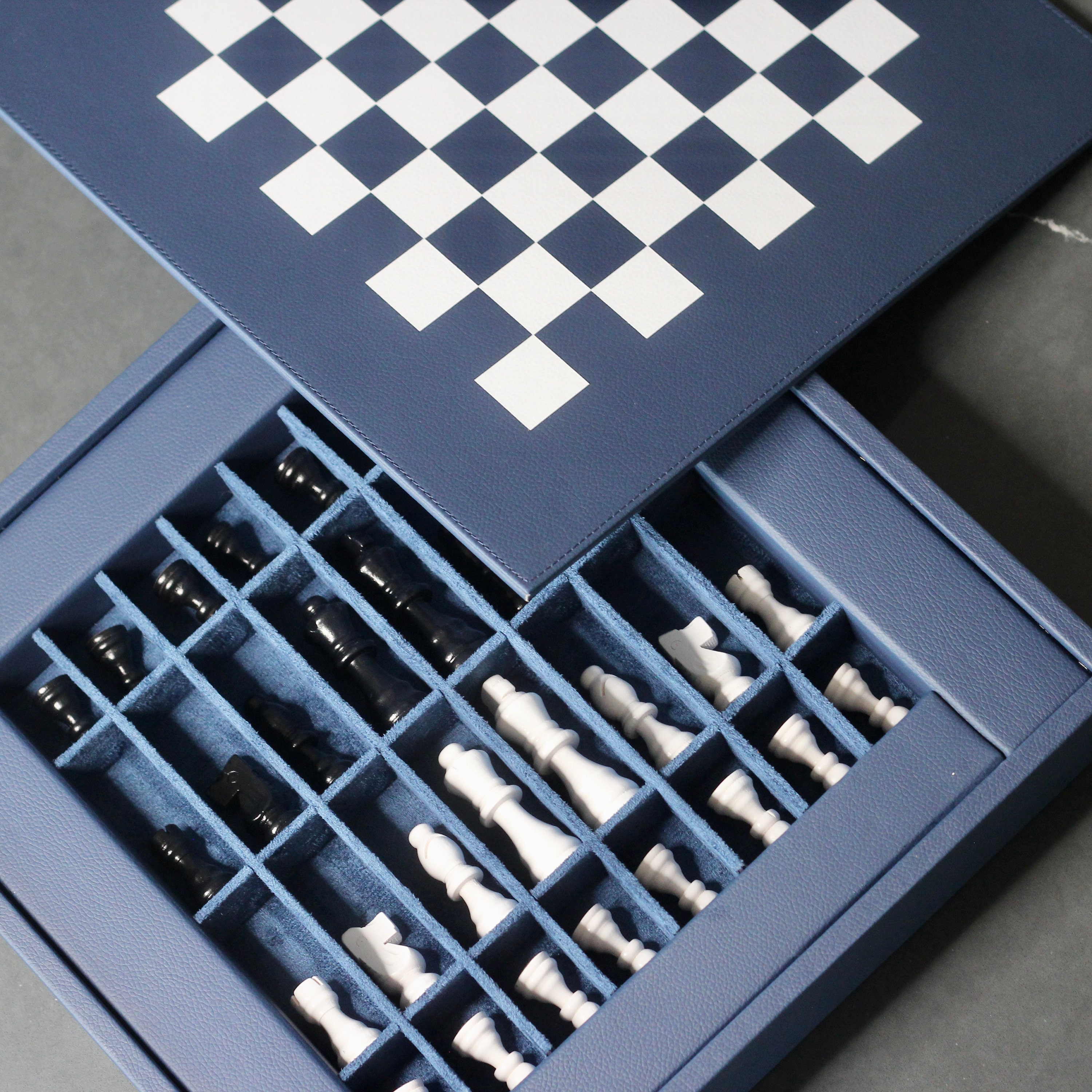 Leather Chess Set | Designer Chess Set with Storage | Elegant Gift Ideas | Graduation Gift | Father's Day Gift