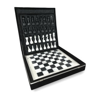 Modern Marble Chess Set with Velvet Gift Box | Unique and Modern Marble Chess Board & Pieces | Graduation Gift Ideas | Father&#39;s Day Gift