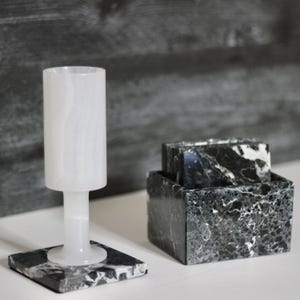 Marble Coaster Set 7pc Black and White | Coaster and Holder Set | Tea & Coffee Coasters | Minimalist Coffee Table Decor