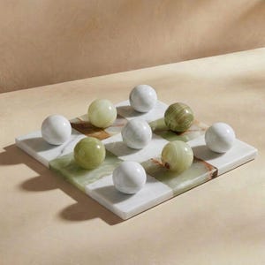 Jogo da Velha em Mármore Verde | Decoração de Mesa de Centro de Luxo | Jogo Decorativo em Mármore Italiano | Decoração Moderna para Casa