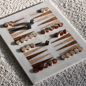 Handgefertigtes Murmel Backgammon Set - Luxusspiel, Elegantes Wohndekor Bild 2