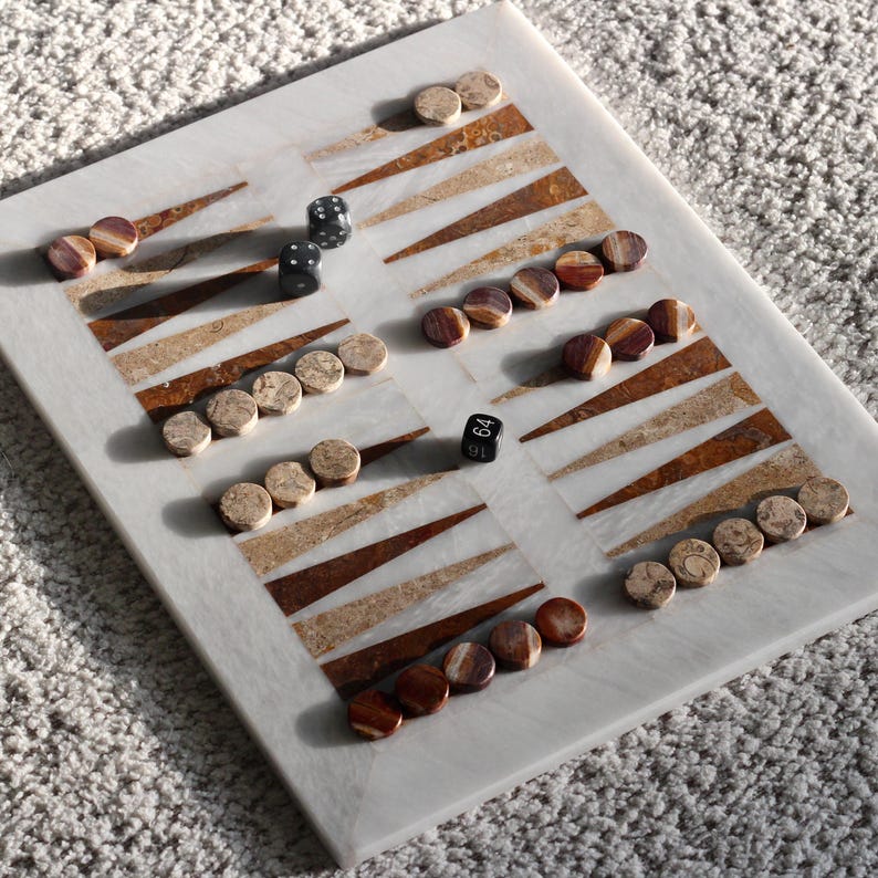 Handgefertigtes Murmel Backgammon Set - Luxusspiel, Elegantes Wohndekor Bild 2