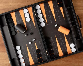 Black Leather Backgammon Set – Luxury Travel Board Game