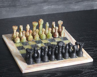 Green Onyx Marble Chess Set w/ Case | Handcrafted Marble Chess Set | Best Selling Chess Set | Unique Gifts for Him | Graduation Gift Ideas