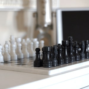 Marble Chess Set with Gift Case - Black and White Chess Set - Gift for Him - Unique Gifts - Graduation Gift Ideas - Father's Day Gifts