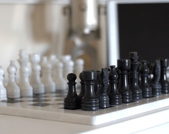 Marble Chess Set with Gift Case - Black and White Chess Set - Gift for Him - Unique Gifts - Christmas Gifts - Father's Day Gifts