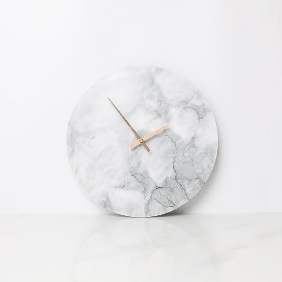 Marble Contemporary Wall Clock Minimalist White Natural Marble Wall