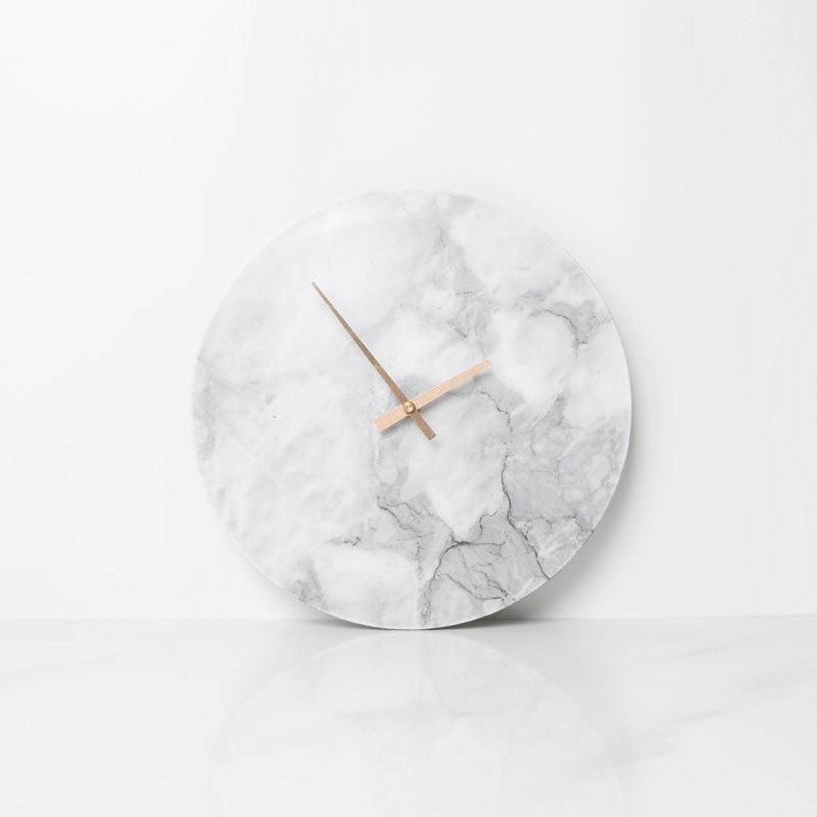 Marble Contemporary Wall Clock Minimalist White Natural Etsy