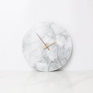 Marble Contemporary Wall Clock - Minimalist White Natural Marble Wall Clock with Gold Hands (White Marble)