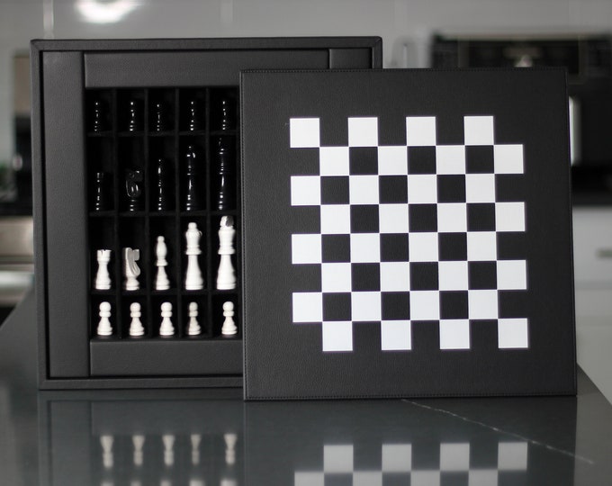 Leather Chess Set with Storage: Designer Elegance