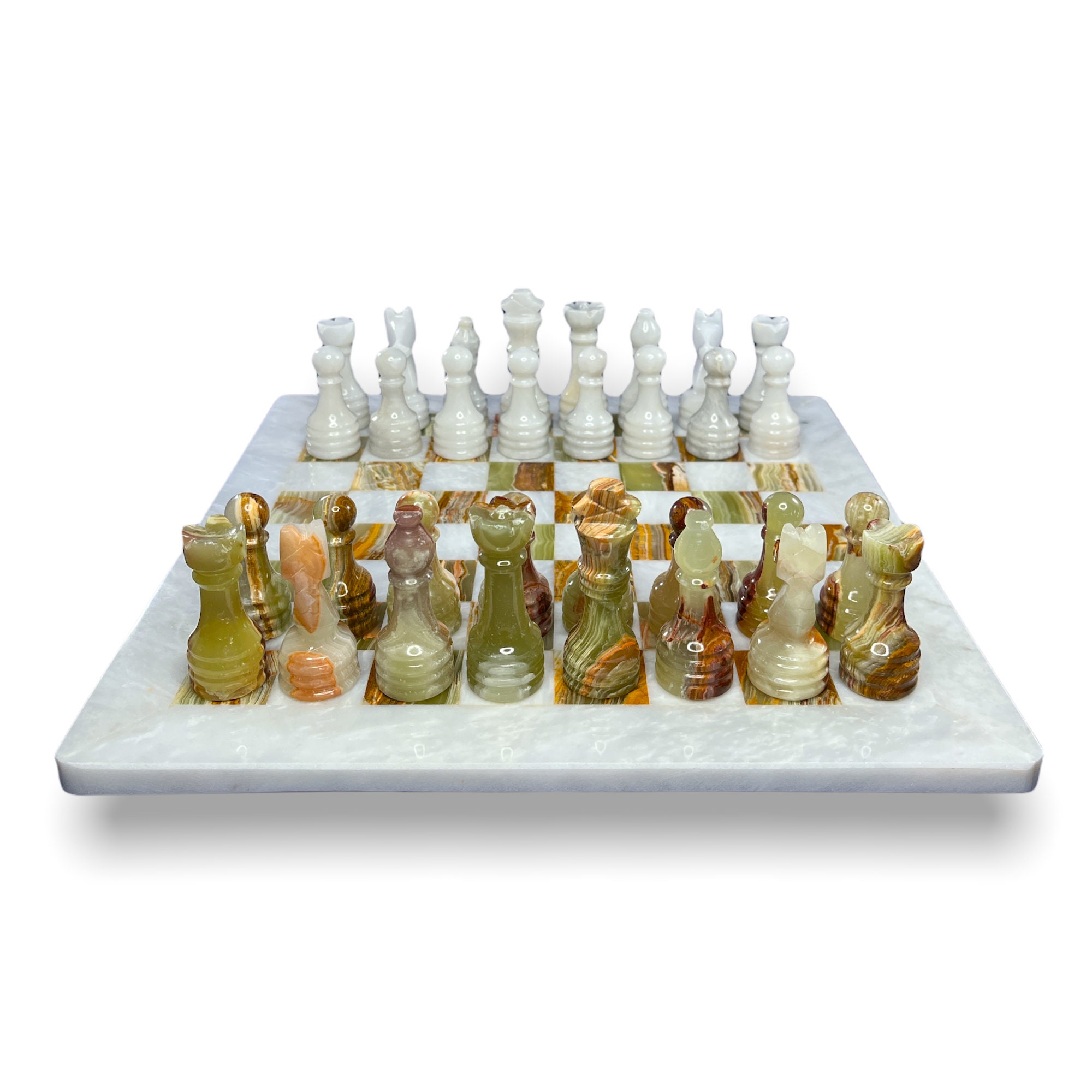 Handmade Premium Marble Chess Set - 16inch Large Size Luxury Chess Board  with Pieces - Modern Marble Chess Set with Gift Box (Black and White)