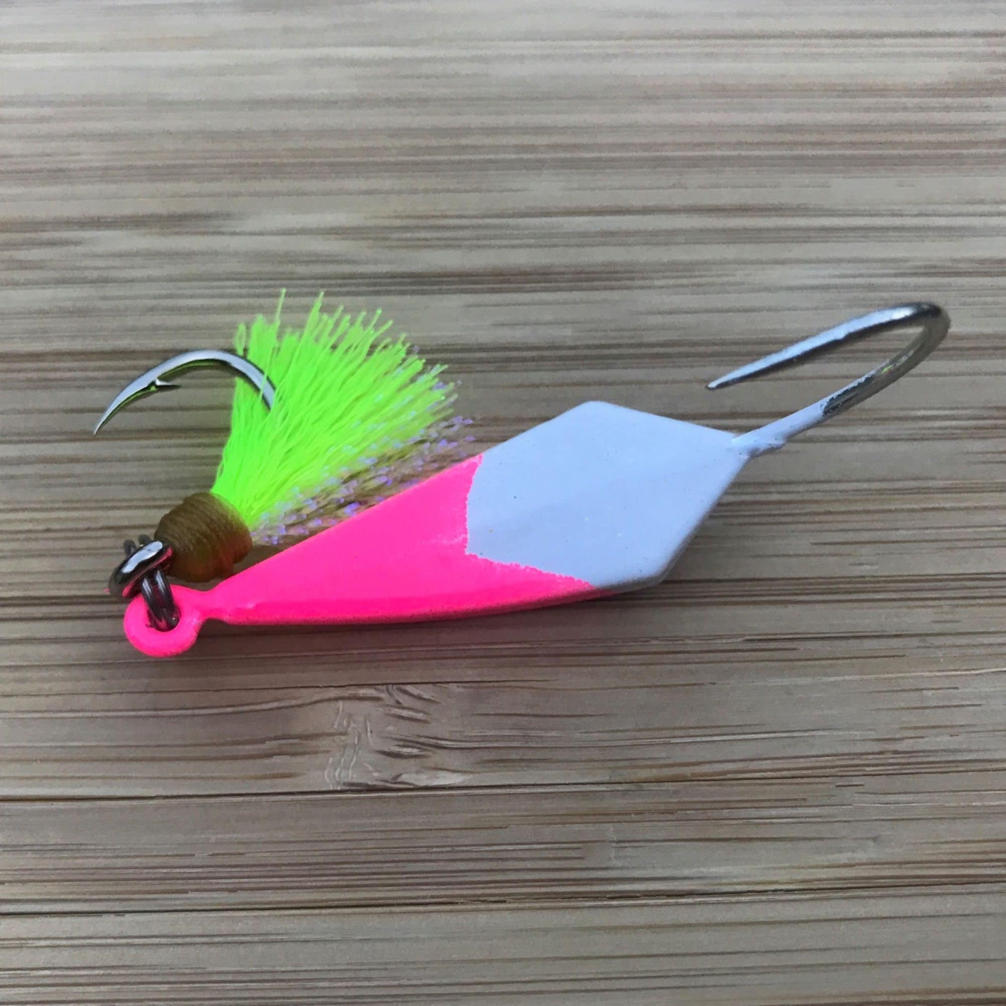 Pompano Goofy Jigs 5 PACK White & Pink With Chartreuse Teaser 