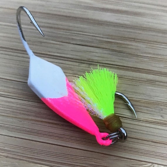 Pompano Goofy Jigs 5 PACK White & Pink With Chartreuse Teaser