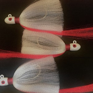 Flare Snook Jigs  White with red tail 2oz Bullet Head 3 Pack