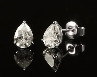 925 Silver Pear Cut Moissanite Stud Earrings, Tear Drop Solitaire Studs, Personalized Gifts