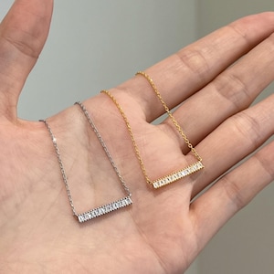 Baguette Diamond Bar Necklace in 925 Silver, Channel Set Diamond Bar Pendant Necklace, Minimalist Fine Jewelry, Dailywear Necklace for Women