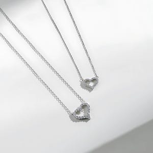 Simulated Diamond Heart Necklace, 925 Silver Gold Heart Pendant for Women, Handmade Tiny Heart Necklace, Personalized Gift for Girlfriend